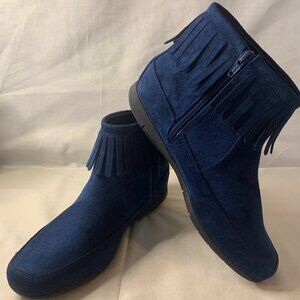 Comfortview Women's Blue Suede Fringe Boots Bootie US Women's 10M Boho Hippie